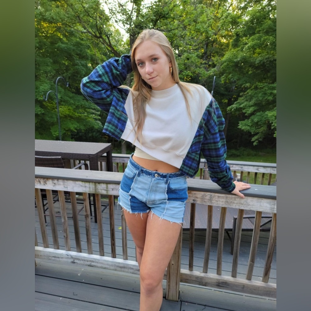 Plaid Blue and Green Cropped Top